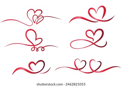 Hand drawn heart line art concept. Red Ribbon. Vector illustration decorative design