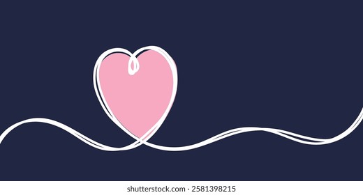 Hand drawn heart in line art style. Design for Valentine’s Day, Mother’s Day and Women’s Day. Vector illustration 