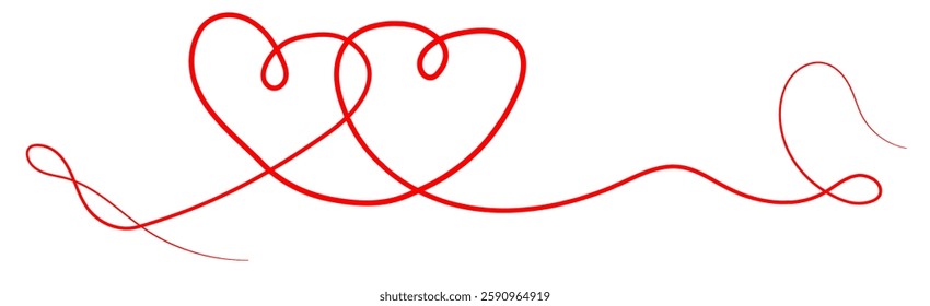 Hand drawn heart line. Red art heart on transparent background, banner isolated