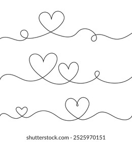 Hand drawn heart line scribble style decoration art set