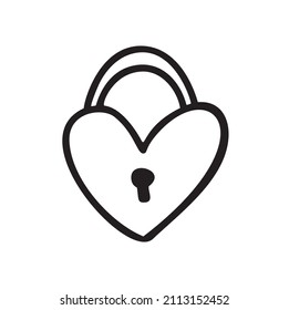 Hand drawn heart lock vector love icon for Valentines Day. Element for mobile concept and web design. Locked heart shaped padlock valentine. Symbol, logo illustration graphic.