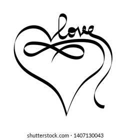 Hand drawn Heart love flat sign forever. Infinity romantic symbol linked, join, passion, valentine day and wedding. Template for t shirt, card, poster. Eps10 vector illustration. - Vector