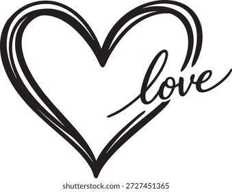 Dibujado a mano Corazón Amor Script Line Art Illustration