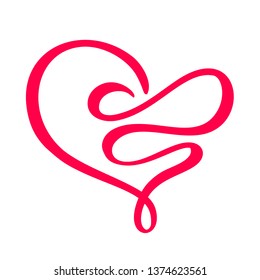 Hand drawn Heart love sign. Romantic calligraphy vector illustration. Concepn icon symbol for t-shirt, greeting card, poster wedding. Design flat element of valentine day.