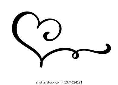 Hand drawn Heart love sign. Romantic calligraphy vector illustration. Concepn icon symbol for t-shirt, greeting card, poster wedding. Design flat element of valentine day.