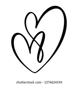 Hand drawn Heart love sign. Romantic calligraphy vector illustration. Concepn icon symbol for t-shirt, greeting card, poster wedding. Design flat element of valentine day.