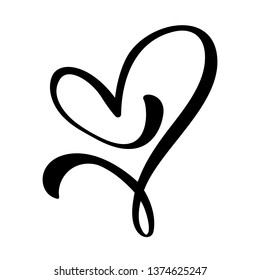 Hand drawn Heart love sign. Romantic calligraphy vector illustration. Concepn icon symbol for t-shirt, greeting card, poster wedding. Design flat element of valentine day