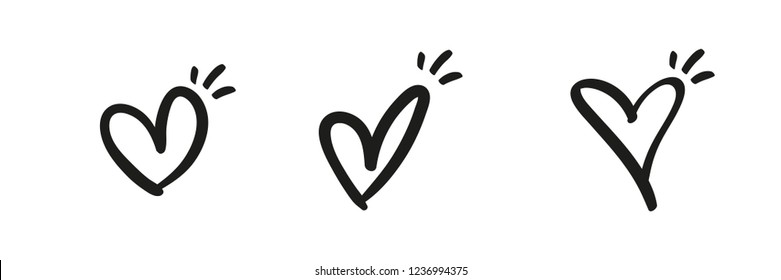 Hand drawn heart, love symbol, calligraphic illustration set