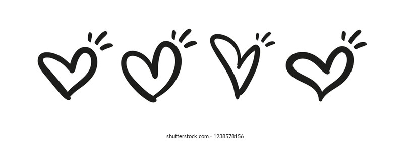 Hand drawn heart, love symbol, calligraphic illustration set