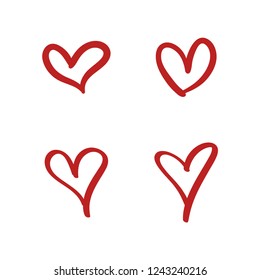 Hand drawn heart, love symbol, calligraphic illustration set