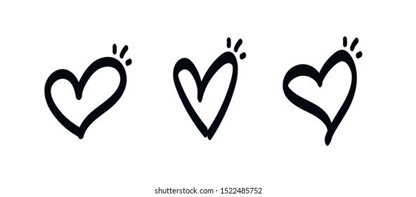 Hand drawn heart, love symbol, calligraphic illustration set