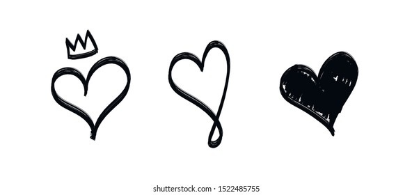 Hand drawn heart, love symbol, calligraphic illustration set