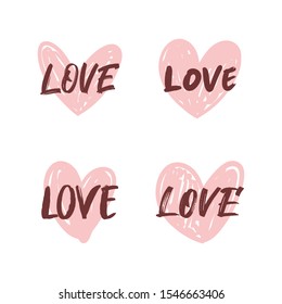 Hand drawn heart with LOVE text. Grungy sketched style. Valentine's day art.