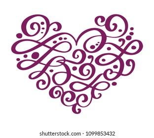 Hand drawn heart love valentine flourish separator Calligraphy designer elements. Vector vintage wedding illustration Isolated on white background frame, hearts for your design