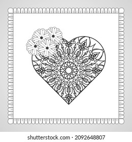 Hand drawn heart with mandala. decoration in ethnic oriental  doodle ornament.