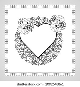 Hand drawn heart with mandala. decoration in ethnic oriental  doodle ornament.