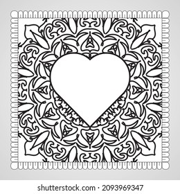 Hand drawn heart with mandala. decoration in ethnic oriental  doodle ornament.
