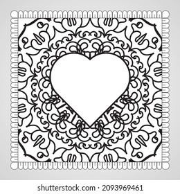 Hand drawn heart with mandala. decoration in ethnic oriental  doodle ornament.