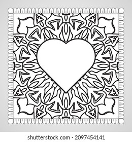 Hand drawn heart with mandala. decoration in ethnic oriental  doodle ornament