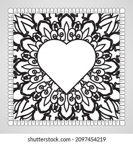 Hand drawn heart with mandala. decoration in ethnic oriental  doodle ornament