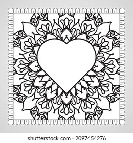 Hand drawn heart with mandala. decoration in ethnic oriental  doodle ornament