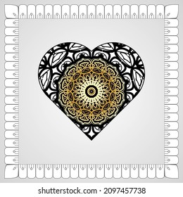 Hand drawn heart with mandala. decoration in ethnic oriental  doodle ornament