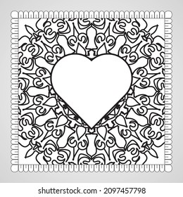 Hand drawn heart with mandala. decoration in ethnic oriental  doodle ornament
