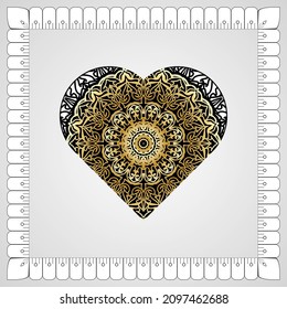 Hand drawn heart with mandala. decoration in ethnic oriental  doodle ornament