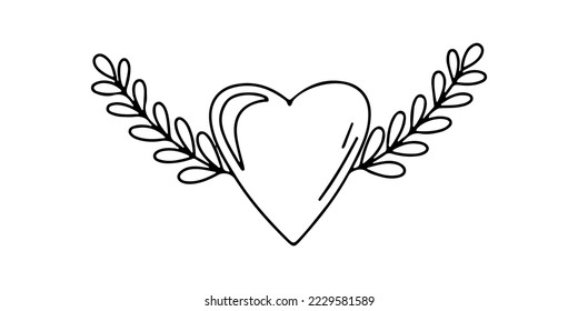 Hand drawn Heart. Nature design element. Vintage ornament vector illustration isolated on white background.