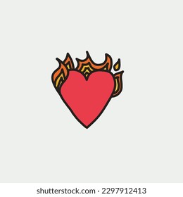 Hand drawn a heart on fire icon,vector illustration eps10 