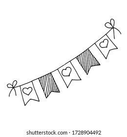 Hand drawn heart on a flag icon isolated on a white background.Valentine day concept.