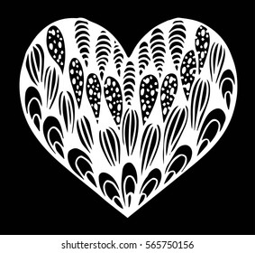 Hand drawn heart with ornament isolated. Vector illustration