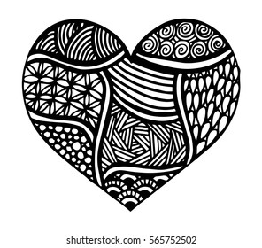 Hand drawn heart with ornament isolated. Vector illustration