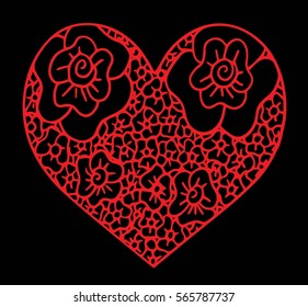 Hand drawn heart with ornament isolated. Vector illustration