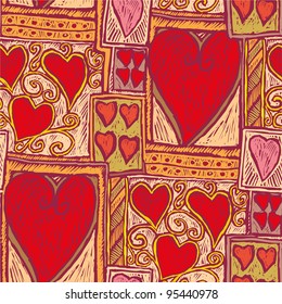 Hand drawn heart pattern in engrave style Select all the art and drop it into your swatches palette to create an Adobe Illustrator pattern.