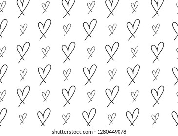 Hand drawn heart pattern. Vector heart pattern. 