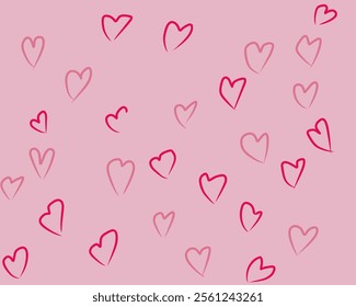 Hand drawn heart patterns on a pink background, perfect for Valentine's Day, love themed designs, romantic invitations, or cute decorative projects