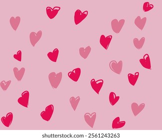 Hand drawn heart patterns on a pink background, perfect for Valentine's Day, love themed designs, romantic invitations, or cute decorative projects