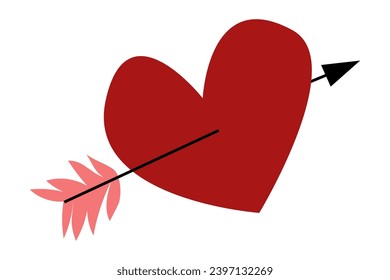 El corazón dibujado a mano perforado con flecha. Símbolo de amor. Dibujo de San Valentín al estilo de Doodle. Aislado sobre fondo blanco. Ilustración vectorial.