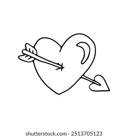 hand drawn of a heart pierced by an arrow, symbolizing love and romance