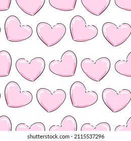 Hand drawn Heart pink background seamless pattern vector