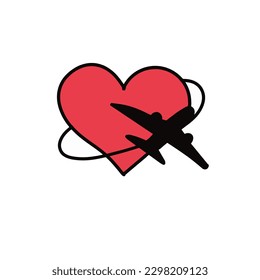 Hand drawn heart and plane isolated on white background,vector illustration eps10