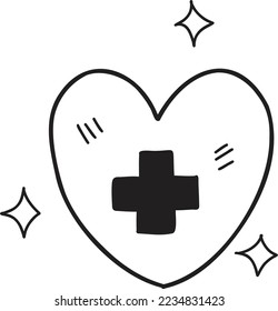 Hand Drawn heart and plus sign illustration isolated on background