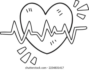 Hand Drawn heart and pulse illustration isolated on background
