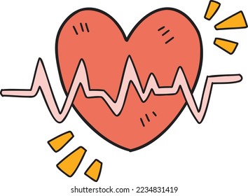 Hand Drawn heart and pulse illustration isolated on background