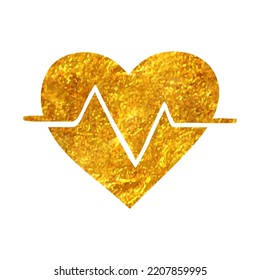 Hand drawn Heart rate icon in gold foil texture vector illustration