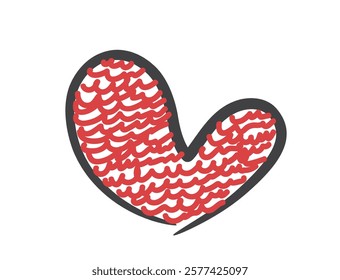Hand drawn heart in red black color. Love symbol. Isolated vector element for valentines day design