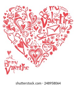 Hand Drawn heart romantic elements. Be My Valentine.