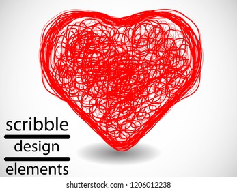 Hand drawn heart scribble . Doodle style sketched Elements. Ink blots. Vector Grunge Brushes Stroke 