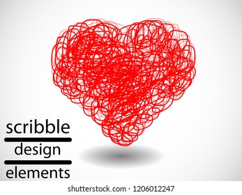 Hand drawn heart scribble . Doodle style sketched Elements. Ink blots. Vector Grunge Brushes Stroke 